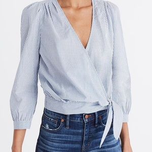 Madewell Wrap Top Indigo Stripe Large